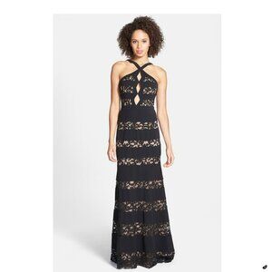 BCBGMAXAZRIA  'Katerina' Cutout Lace Stripe Trumpet Gown- Size 0
